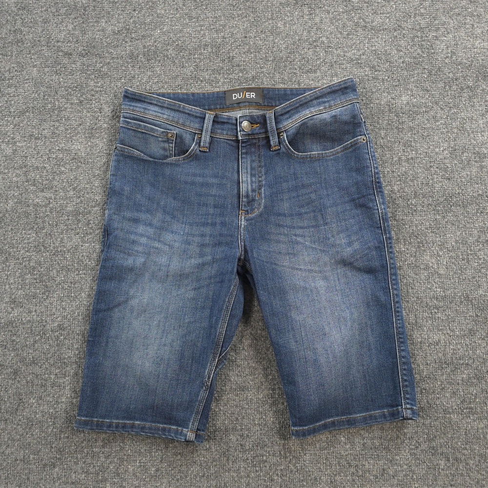 DUER Shorts Mens 31 Blue L2X Slim Fit Commuter Denim 12in Stretch Bermuda Work